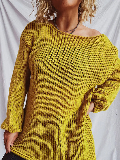 Boat Neck Dropped Shoulder Sweater - adritiX