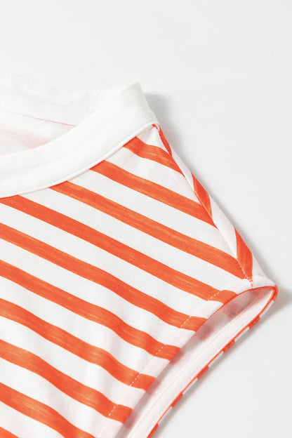 Elegant Striped Round Neck Sleeveless Jumpsuit - adritiX
