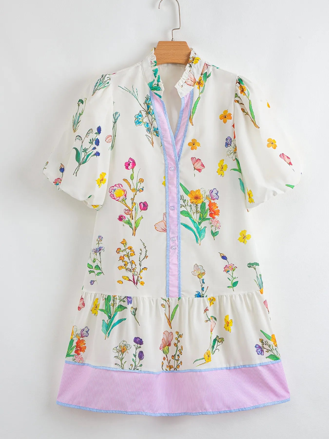Floral Print Notched Short Sleeve Dress - adritiX