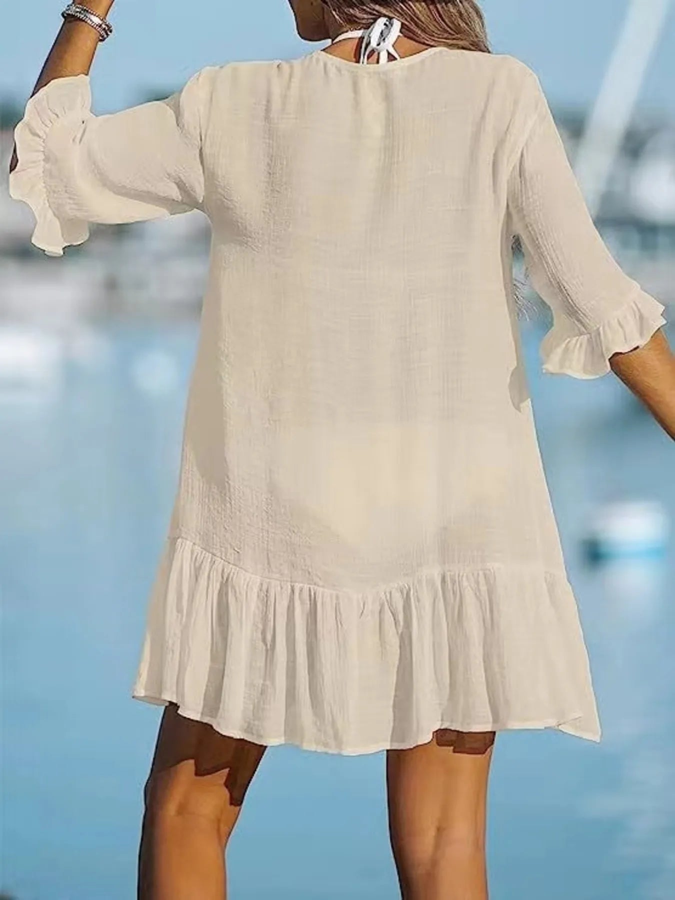 V-Neck Button Down Beach Cover Up Dress - adritiX