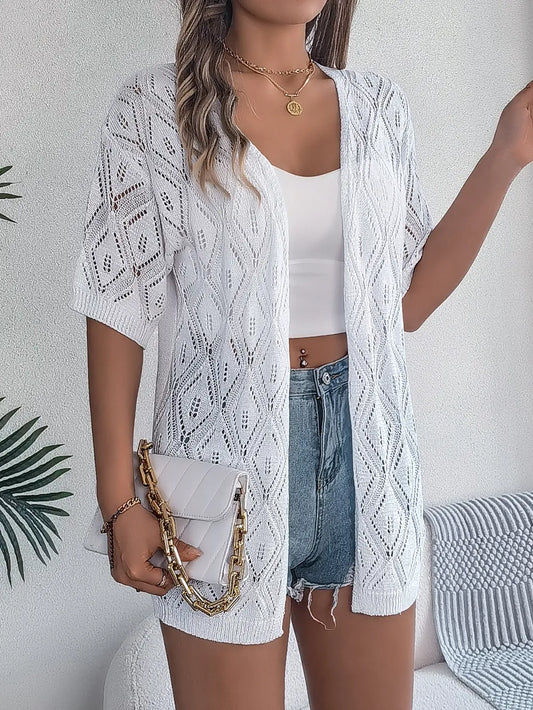 Openwork Open Front Half Sleeve Cardigan - adritiX