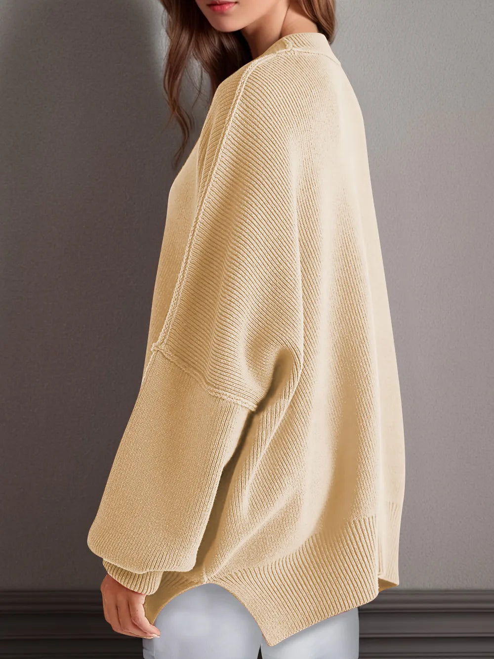 Double Take Side Slit Round Neck Long Sleeve Sweater - adritiX