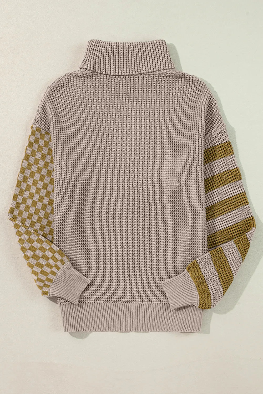 Striped & Checkered Turtleneck Dropped Shoulder Sweater - adritiX
