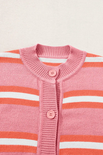Striped Button Down Long Sleeve Cardigan - adritiX