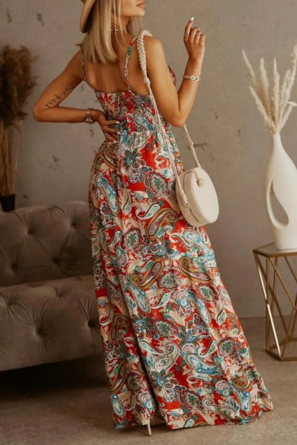 Printed Spaghetti Strap Maxi Dress - adritiX