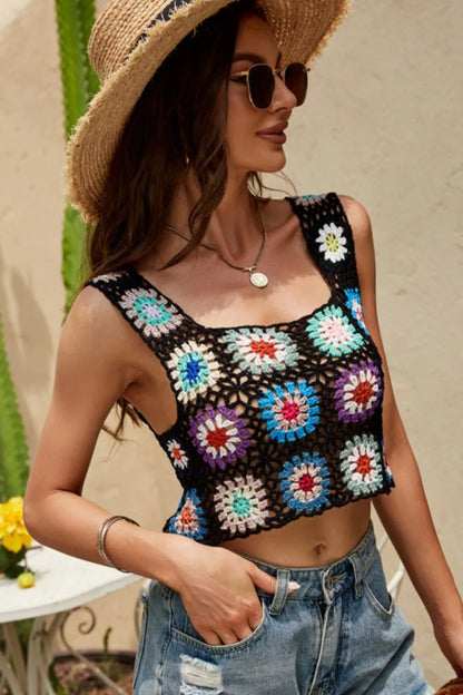Geometric Square Neck Wide Strap Sweater Vest - adritiX