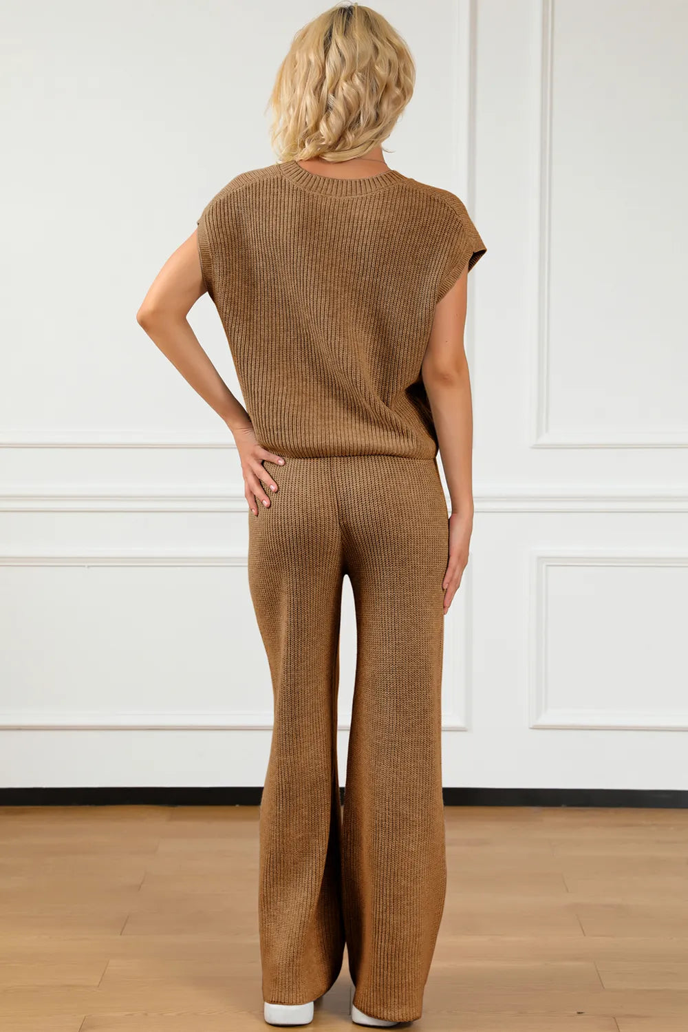 Pocketed V-Neck Top and Wide Leg Sweater Set - adritiX