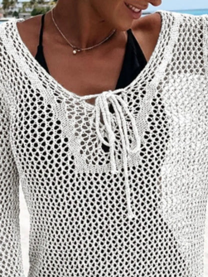 Openwork Long Sleeve Knit Cover Up - adritiX