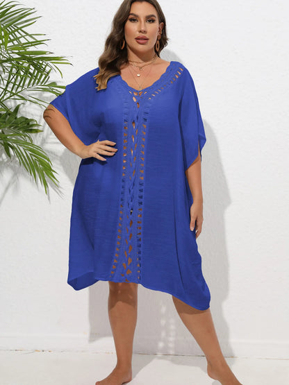 Crochet Trim V-Neck Beach Cover Up Dress - adritiX
