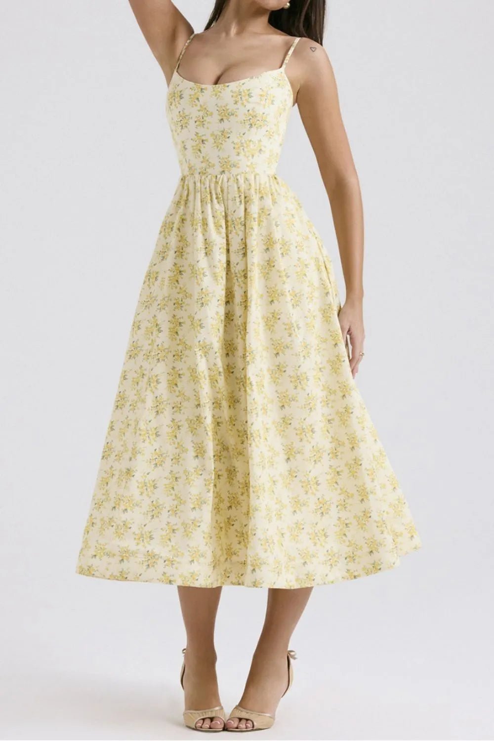 Floral Print Spaghetti Strap Midi Dress - adritiX
