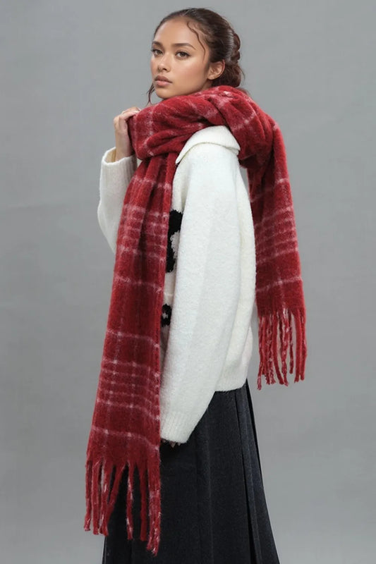 Fringe Plaid Thermal Scarf - adritiX