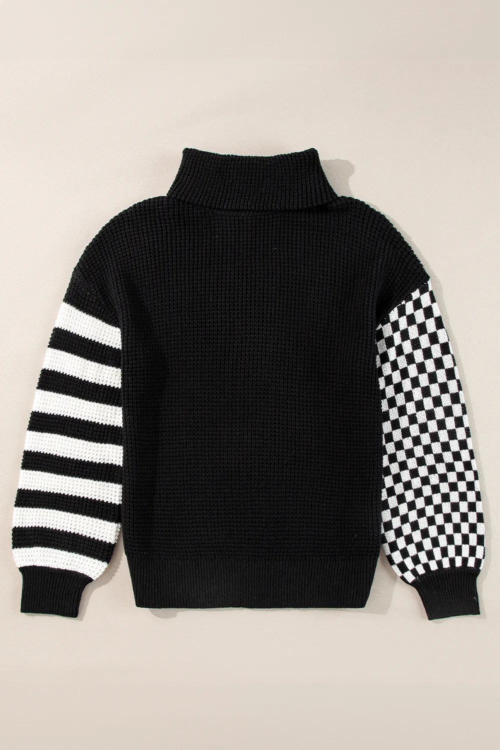 Striped & Checkered Turtleneck Dropped Shoulder Sweater - adritiX