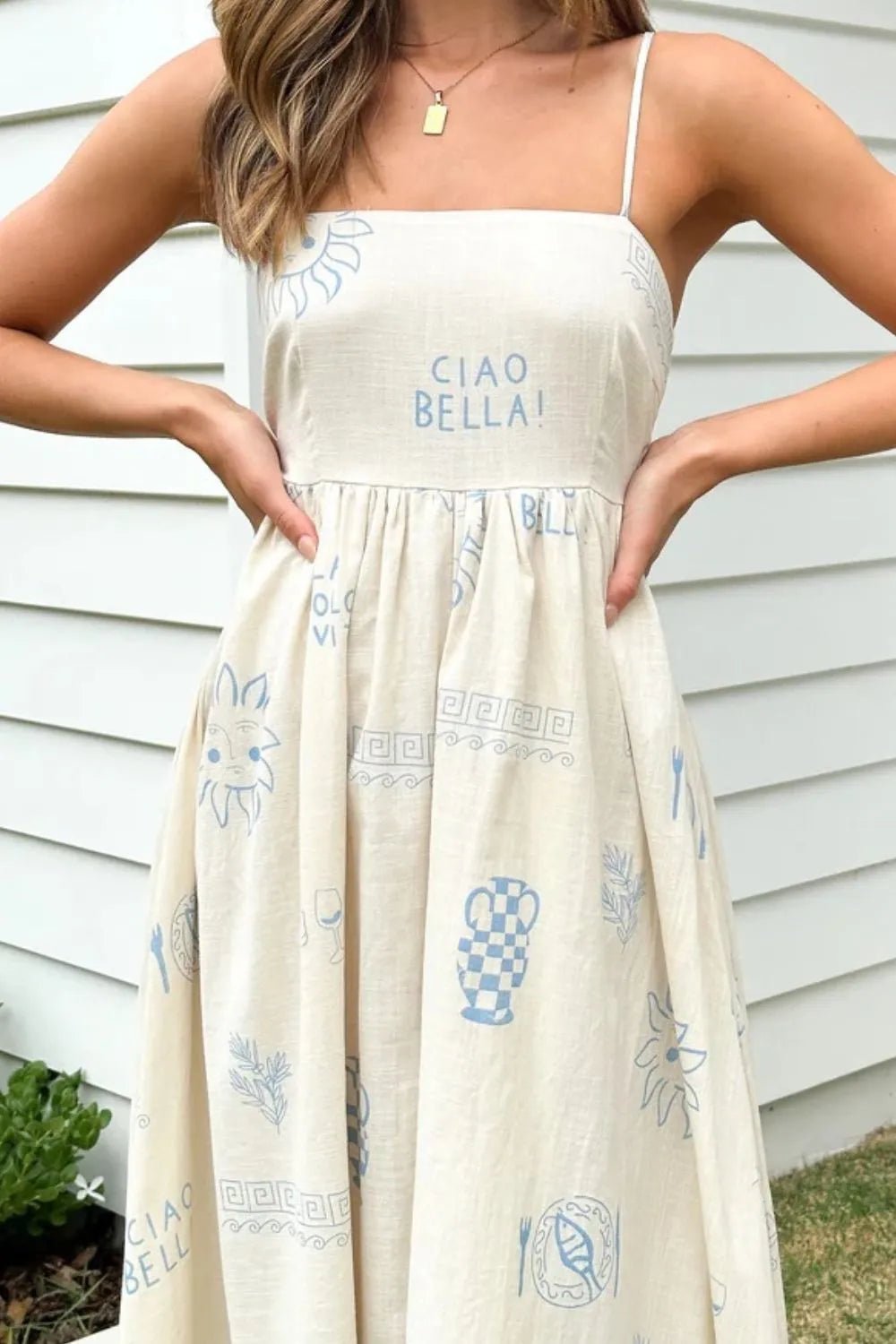Cutout Back Printed Square Neck Maxi Cami Dress - adritiX