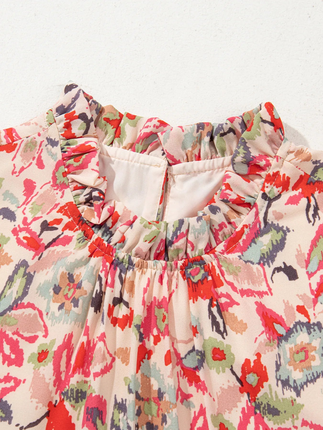 Floral Print Frilled Neck Puff Sleeve High Waist Dress - adritiX