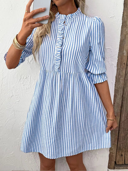 Striped Half Sleeve Mini Shirt Dress - adritiX