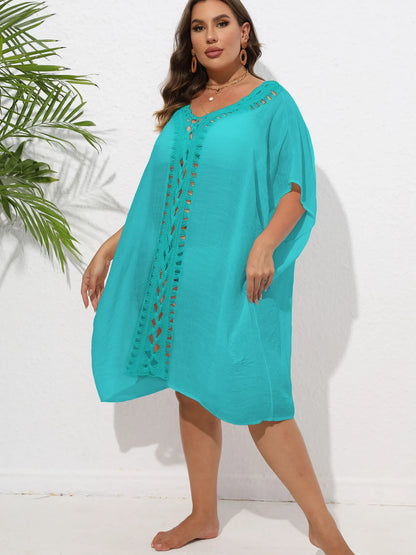 Crochet Trim V-Neck Beach Cover Up Dress - adritiX