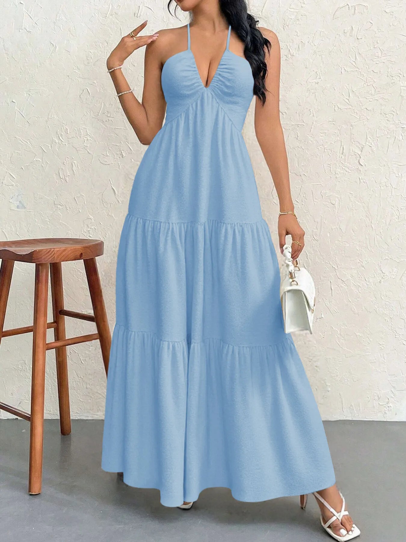 Halter Neck Tiered Maxi Dress - adritiX