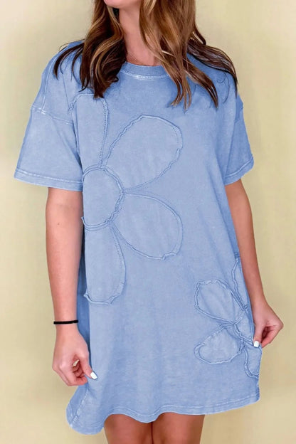 Floral Round Neck Short Sleeve T-Shirt Dress - adritiX