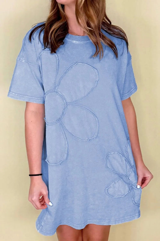 Floral Round Neck Short Sleeve T-Shirt Dress - adritiX