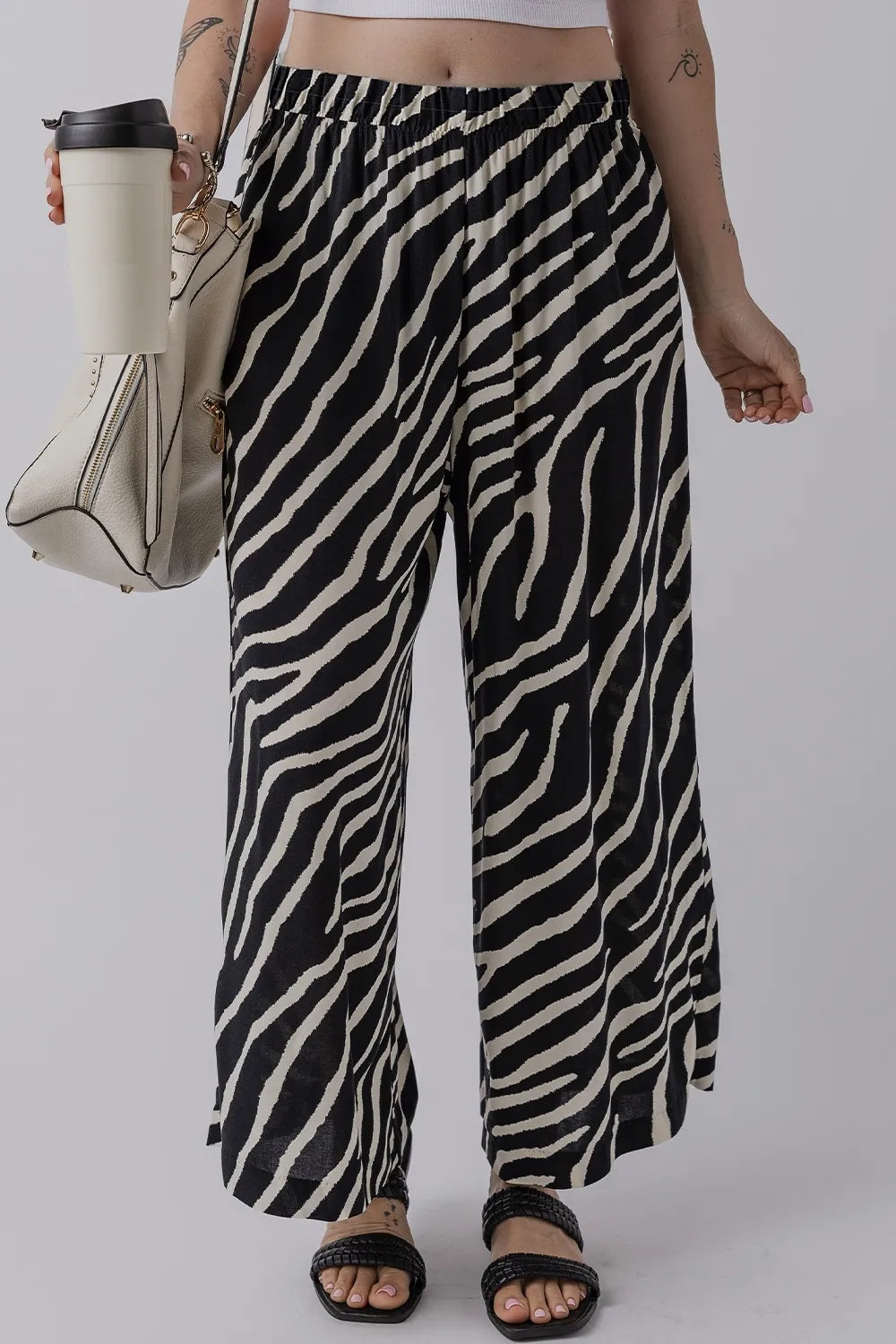 Zebra Striped Summer Wide Leg Pants - adritiX