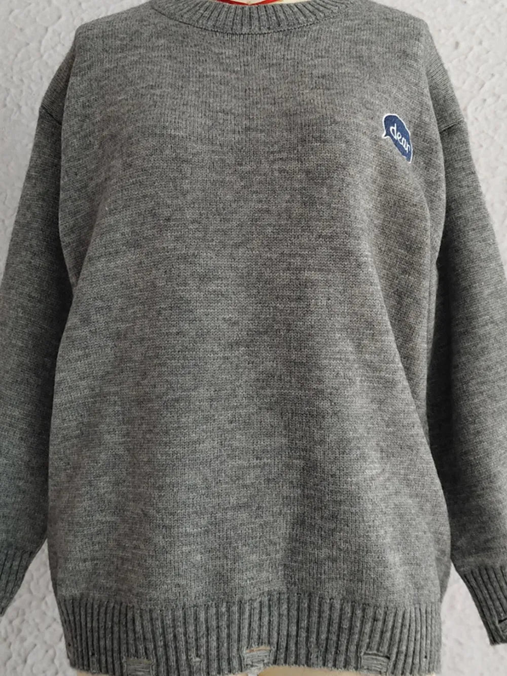 Embroidered Round Neck Dropped Shoulder Sweater - adritiX