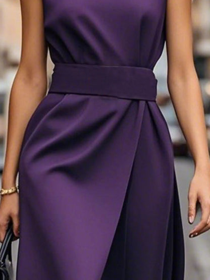 Round Neck Sleeveless Midi Sheath Dress - adritiX