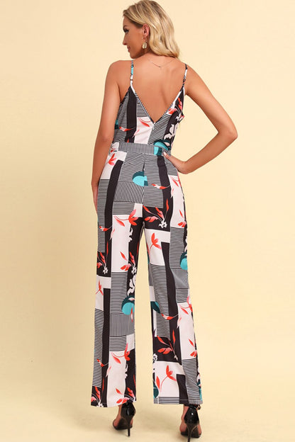 Elegant Printed Spaghetti Strap Tied Jumpsuit - adritiX