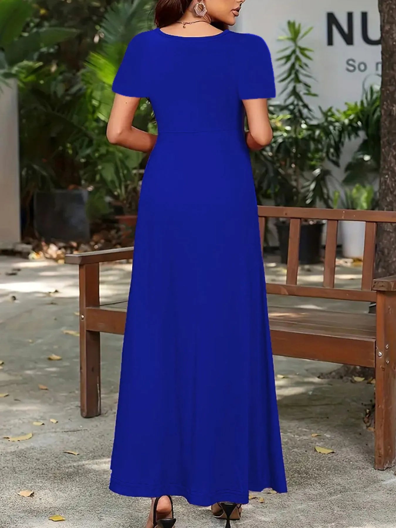 Full Size Round Neck Short Sleeve A-Line Maxi Dress Plus Size - adritiX