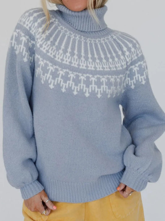 Contrast Turtleneck Long Sleeve Sweater - adritiX