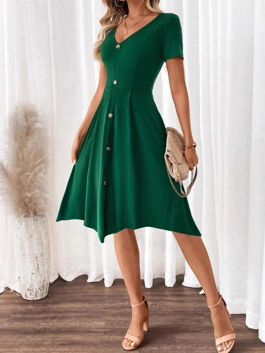 V-Neck Short Sleeve Dress - adritiX