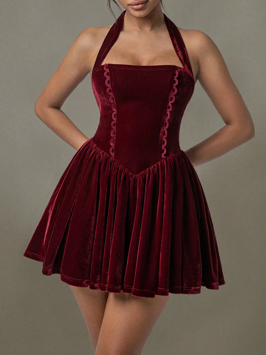 Velvet Halter Skater Dress - adritiX