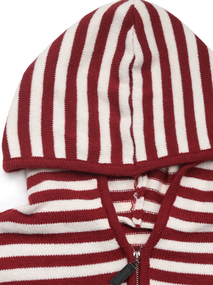Perfee Striped Long Sleeve Hooded Sweater - adritiX