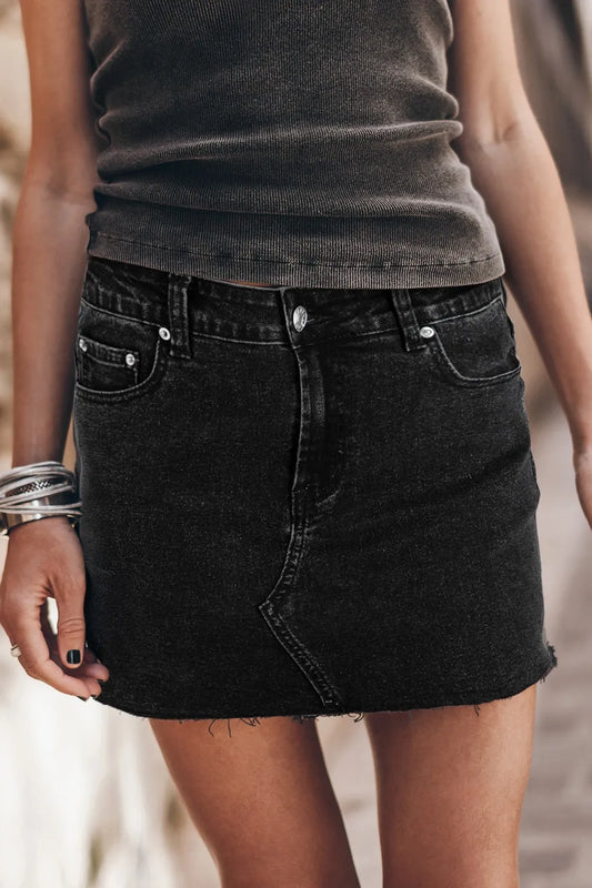 Frayed Hem Denim Mini Skirt - adritiX