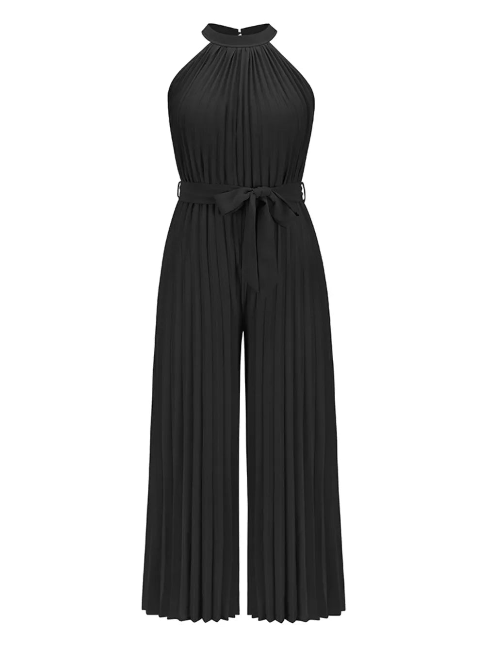 Elegant Cutout Tied Pleated Sleeveless Jumpsuit - adritiX