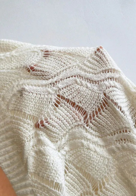 Openwork V-Neck Long Sleeve Sweater - adritiX