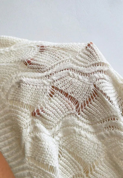 Openwork V-Neck Long Sleeve Sweater - adritiX