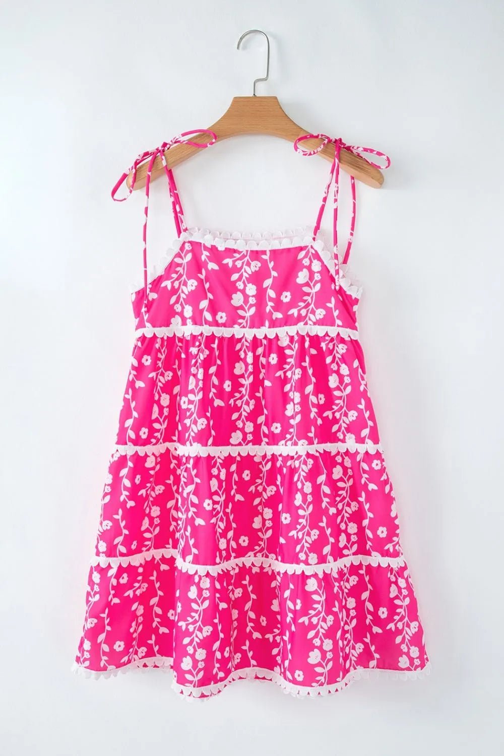 Floral Print Ric Rac Patched Sleeveless Mini Dress - adritiX