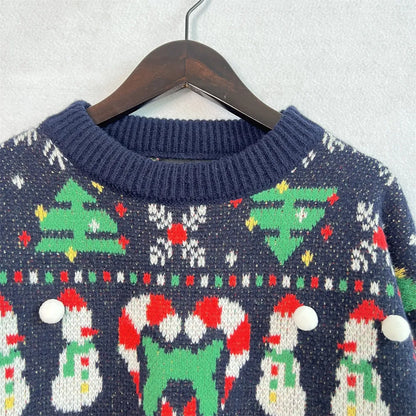 Christmas Pattern Round Neck Long Sleeve Sweater - adritiX