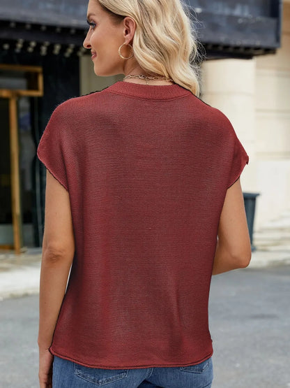 Exposed Seam Round Neck Short Sleeve Sweater - adritiX
