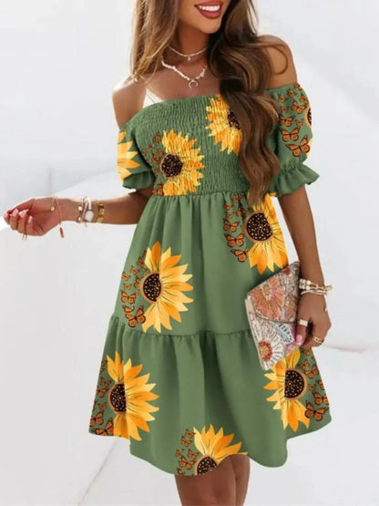 Off Shoulder Smocked Summer Dress - adritiX