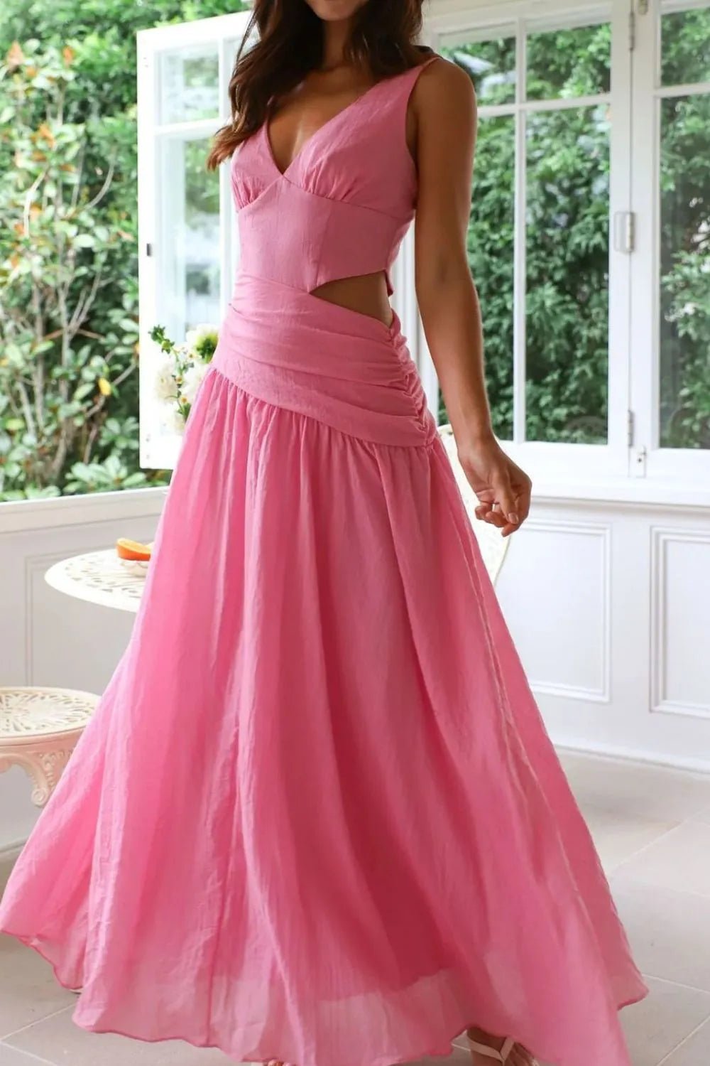 Cutout Back V-Neck Dress - adritiX