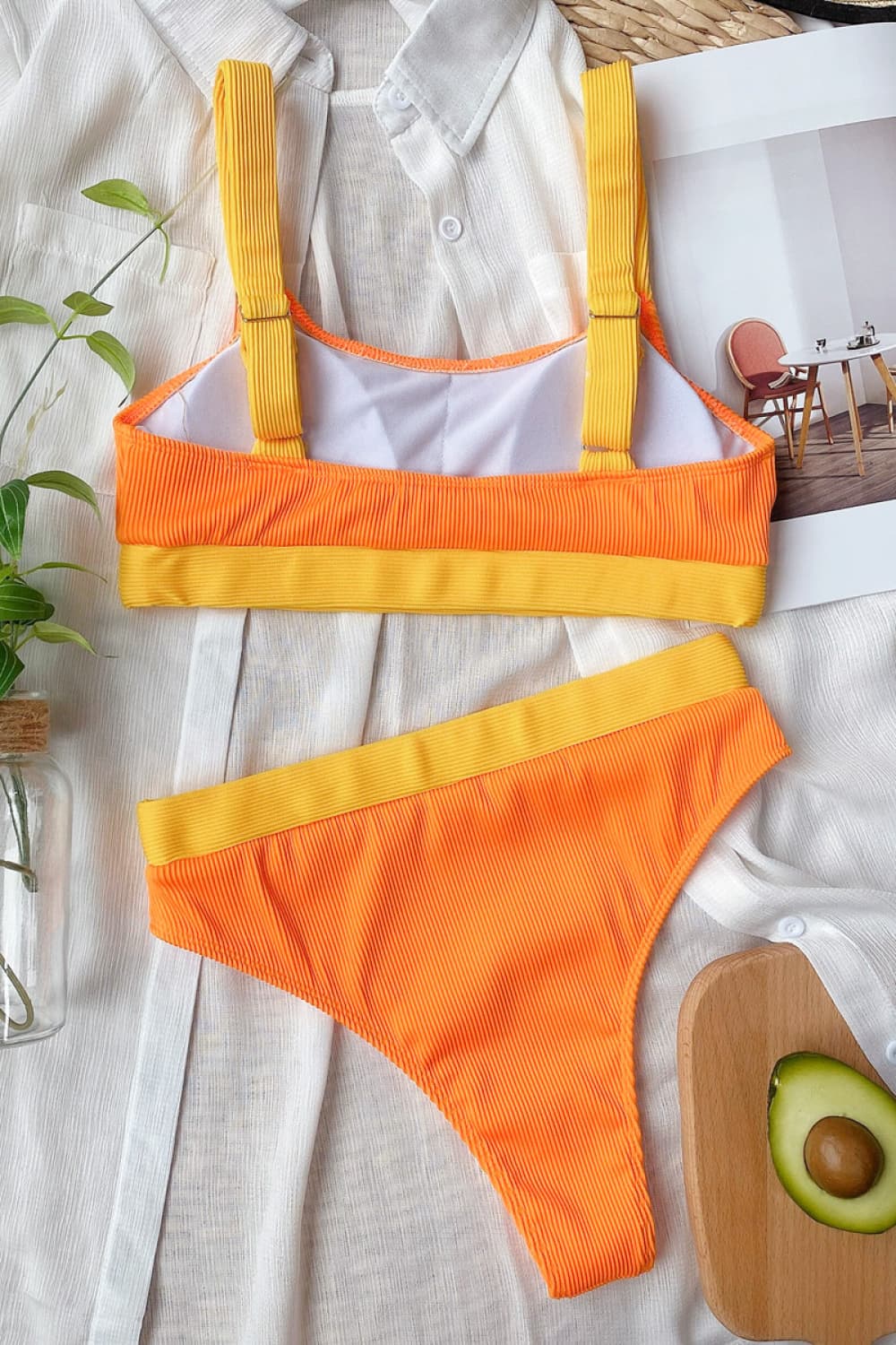 Color Block Scoop Neck Bikini Set - adritiX