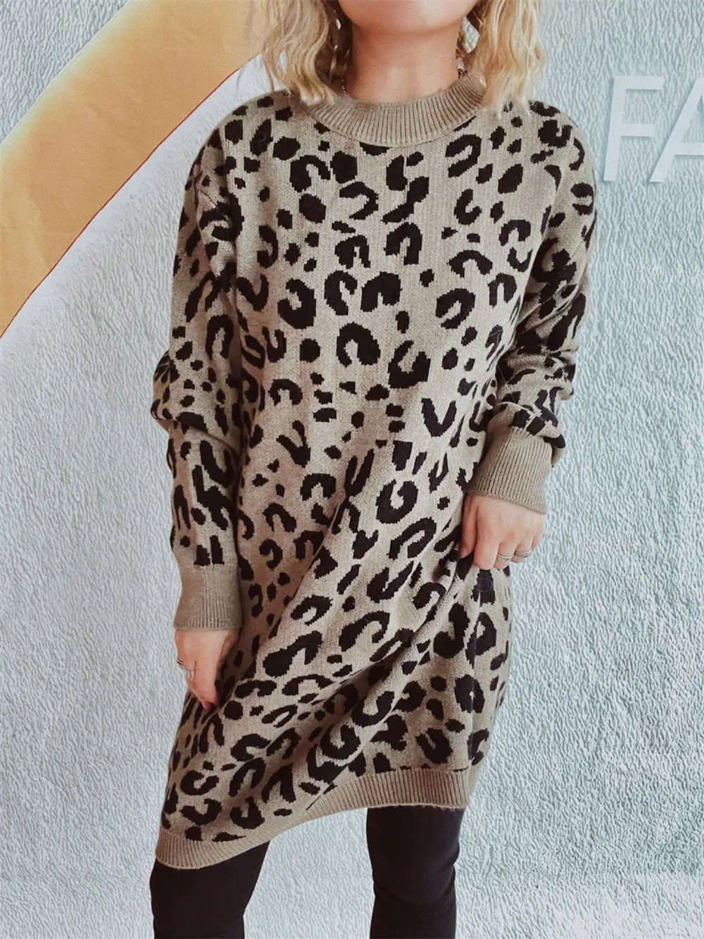 Leopard Round Neck Long Sleeve Sweater - adritiX