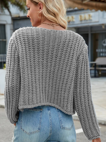 Round Neck Button Up Cardigan with Pockets - adritiX