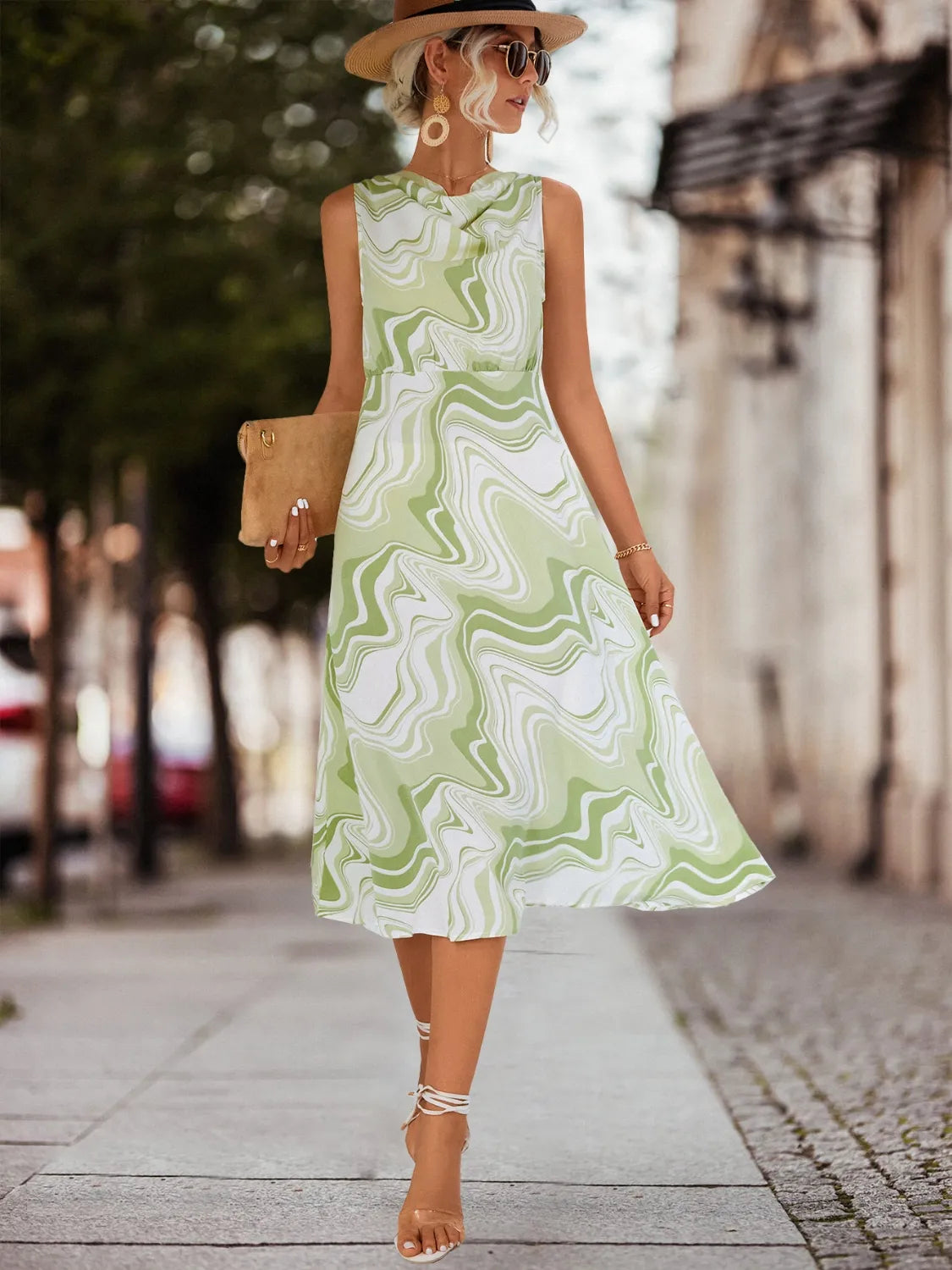 Printed Sleeveless Midi Dress - adritiX