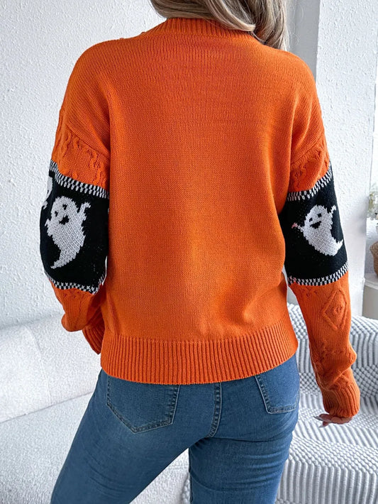 Ghost Round Neck Long Sleeve Sweater - adritiX