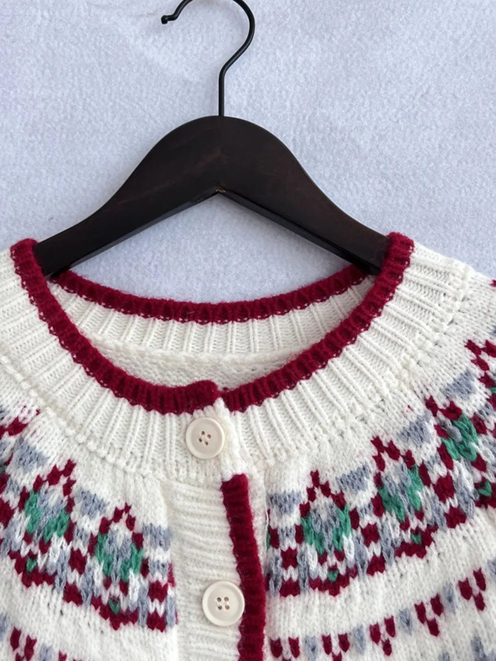 Contrast Geometric Round Neck Long Sleeve Cardigan - adritiX