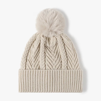 Cable Knit Solid Color Hat with Pompom - adritiX