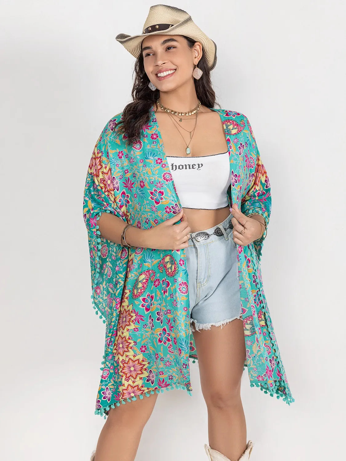 Plus Size Printed Open Front Cover-Up - adritiX