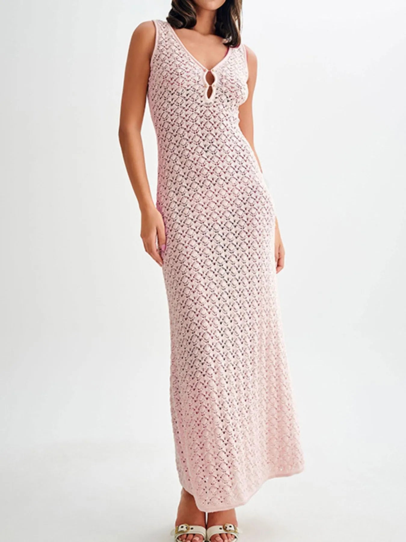 Lace Crochet V-Neck Sleeveless Maxi Dress - adritiX